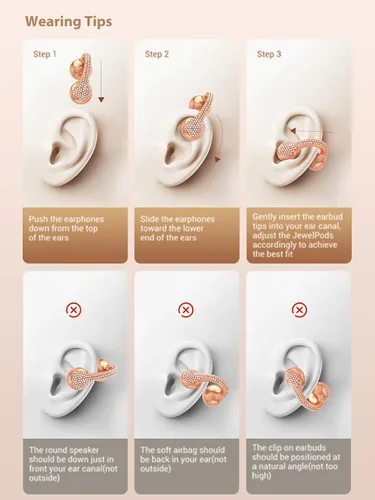 Vista 8 de JewelPods C01 Pro Auriculares de Oreja Abierta, Auriculares Inalámbricos Bluetooth con Clip, con Cristal, Seguros, Ligeros, Cómodos, Audio Premium