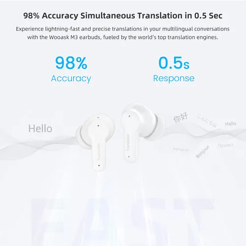 Vista 2 de ANFIER Auriculares traductores de idiomas compatibles con 144 idiomas y acentos, traducción de música y llamadas, dispositivo de traductor