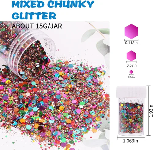 Vista 4 de Linwulte - Mezcla de purpurina gruesa y fina holográfica, 20 colores para resina, purpurina iridiscente para uñas, cosméticos para ojos, cabello