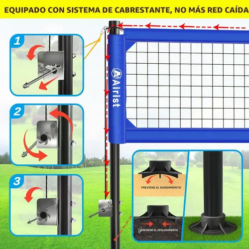 Vista 2 de Red de Voleibol de Servicio Pesado para Exteriores con Sistema de Acero Anti-Combado, Postes de Aluminio Ajustables, Juego de Redes Profesionales