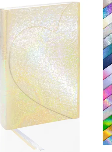 Vista 9 de Rainbow - Diario de tapa dura de poliuretano, con solapa magnética de corazón, holográfico, irregular, de cuero de grano craked de cuero, diario