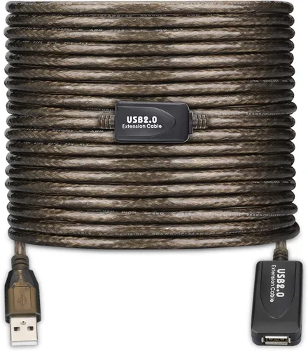 Vista 15 de Cable de extensión USB 2.0 tipo A macho a hembra repetidor activo de 50 pies, alta velocidad 480 Mbps Transparente negro