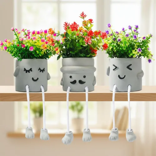 Vista 12 de 3 paquetes de lindas plantas falsas, plantas artificiales en maceta kawaii para mesa, escritorio, dormitorio, baño, oficina, estante, pared