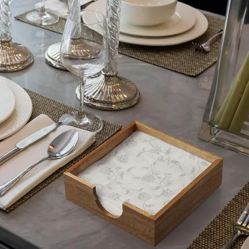 Vista 5 de Servilletero de madera de acacia para mesa, servilleteros para servilletas de papel, servilletero plano para almuerzo, servilleteros para decoración
