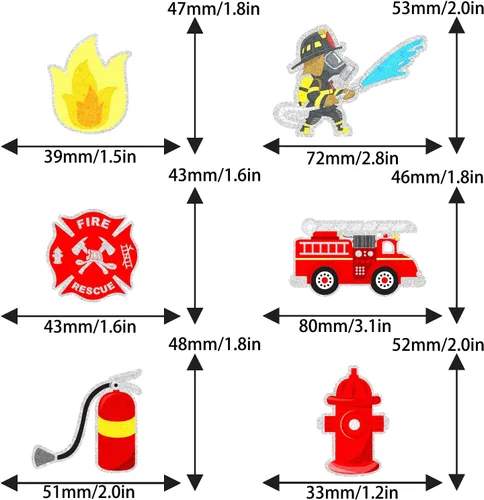 Vista 2 de Juego de 18 adornos para magdalenas de bomberos, camión de bomberos, extintor de incendios, boca de incendios, temática de bomberos, baby shower
