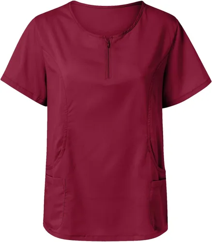 Vista 4 de Conjunto de uniforme médico para mujer, elástico en 4 direcciones, bolsillos ligeros, cuello en V, conjunto de ropa quirúrgica con cordón elástico