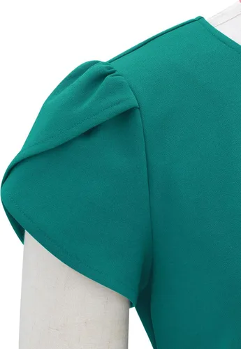 Vista 5 de Moyabo Vestido ajustado de manga corta para mujer cuello redondo lazo en la cintura casual fiesta trabajo cóctel