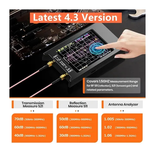 Vista 3 de Vector Network Analyzer, VNA-H4 4inch Vector Network Analyzer 10k-1.5GHz HF VHF UHF Antenna Analyzer Version 4.3 with SD Card Slot Measuring S