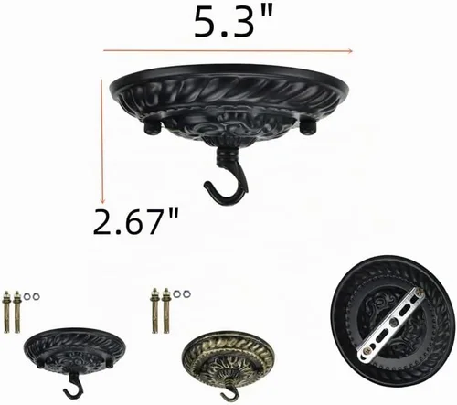 Vista 2 de Kit de toldo de luz de acero de estilo retro de 5 pulgadas, toldo de lámpara de techo para lámpara colgante, negro mate Mate negro