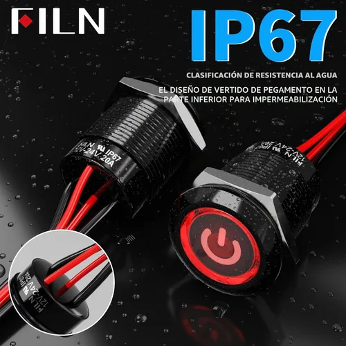 Vista 7 de Paquete de 2 interruptores de botón de pestillo de 0.748 in IP67 20A 12V-24V, azul