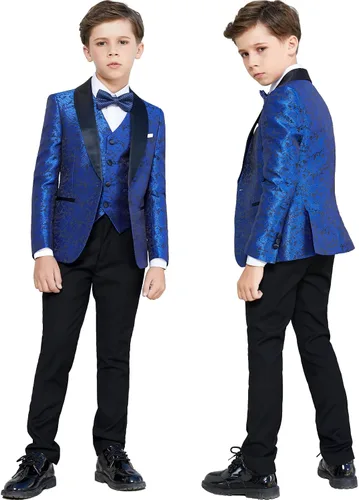 Vista 2 de ELPA ELPA Traje de esmoquin para niños, esmoquin floral ajustado para niños, esmoquin formal para graduación, Halloween, fiesta de Navidad