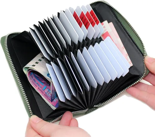 Vista 36 de boshiho Cartera con bloqueo RFID de 24 ranuras para tarjetas de crédito, de piel auténtica, organizador de múltiples tarjetas, con cremallera