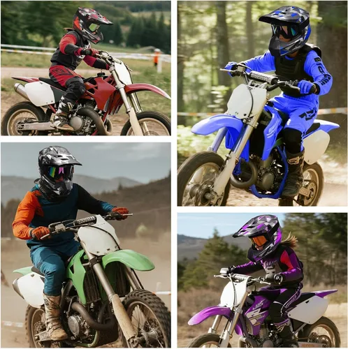 Vista 4 de Casco para jóvenes y niños de motocross, casco para adultos de ATV y bicicleta de tierra con gafas, guantes y máscara, casco de motocicleta de cara