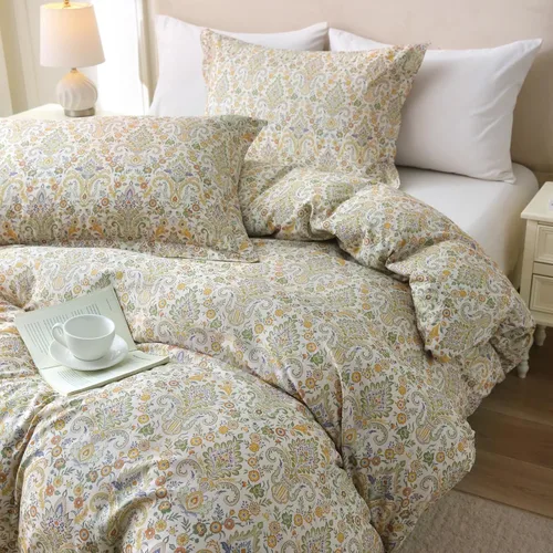 Vista 90 de ABREEZE Juego de funda de edredón tamaño individual con cierre de botón, 100% algodón egipcio, juego de ropa de cama floral de granja, color rosa, 3