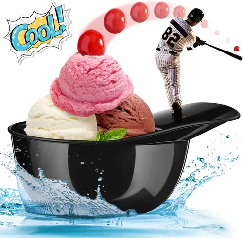 Vista 6 de Baderke Cuencos para gorra de béisbol de postre de helado, tazón de 8 onzas, mini tazones para casco, vasos de plástico para suministros de fiesta