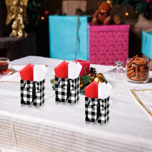 Vista 5 de Tenare 12 bolsas de regalo pequeñas, mini bolsas de papel a granel pequeñas con asa de papel para envolver regalos, suministros de Navidad, fiestas