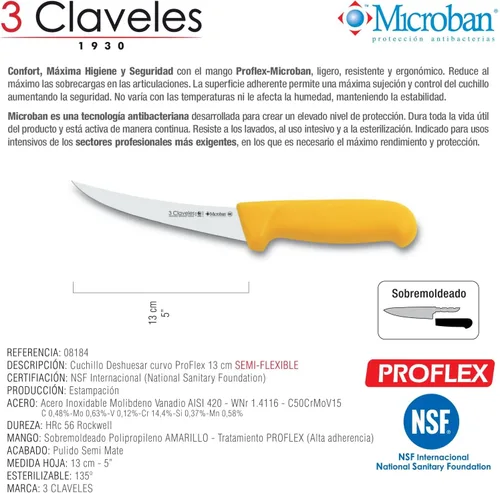 Vista 3 de 3 Claveles CUCHILLO DESHUESAR CURVO SEMI-FLEXIBLE PROFLEX AMARILLO 13 cm - 5" FH 3C