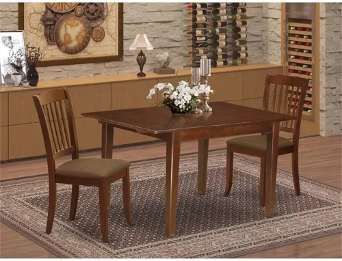Vista 2 de East West Furniture MLDA3-MAH-C - Juego de mesa de comedor moderno de 3 piezas que contiene una mesa rectangular de madera con hoja de mariposa y 2