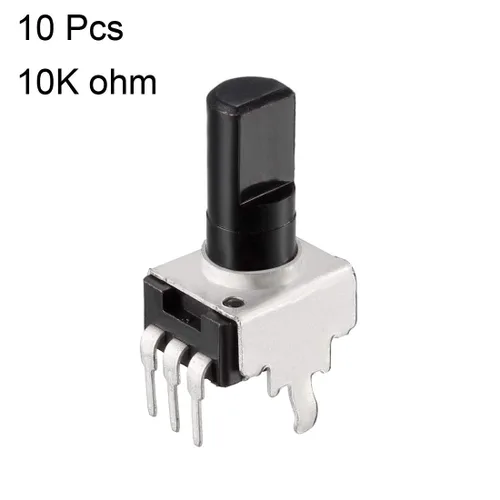 Vista 2 de uxcell Potenciómetro de película de carbono, resistencias variables de 10 K ohmios de una sola vuelta giratoria de medio eje D tipo diseño 10 piezas
