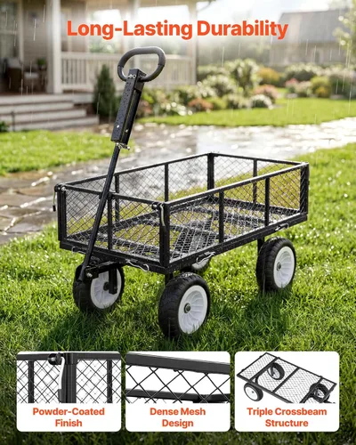 Vista 3 de VEVOR Carrito de jardín de acero de 900 libras, mango 2 en 1, carro de jardín extraíble resistente con neumáticos libres de 10 pulgadas, carrito