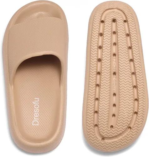 Vista 6 de Dresofu Pantuflas Cloud para mujeres y hombres, sandalias de baño, antideslizantes, con almohada, acolchadas, suela gruesa, pantuflas de ducha