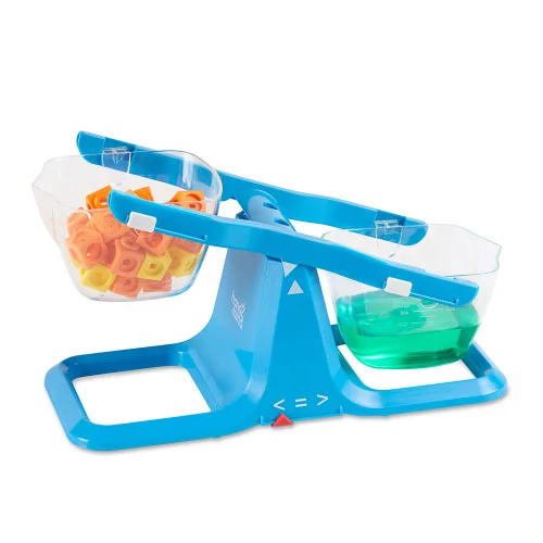 Vista 5 de hand2mind Balanza de cubo ajustable azul, báscula de balanza de cubo doble transparente para líquidos y sólidos, báscula para niños fácil de montar