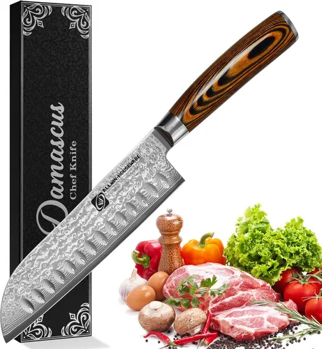 Vista 10 de Cuchillo de chef profesional de Damasco, 67 capas hecho a mano de 8 pulgadas, cuchillo de chef de Damasco, VG10 Super Steel Core