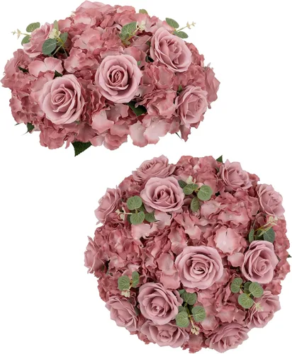 Vista 22 de BLOSMON Bolas de Flores Artificiales Centros de Mesa de Boda 2 Piezas 11.8" Lila Flores Falsas Rosa Hortensia Arreglo de Bolas Centro de Mesa