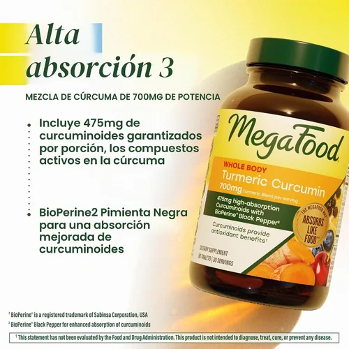 Vista 5 de Suplemente dietético MegaFood Turmeric Strength para todo el cuerpo, hfs-koi-zk-a8980, 60, 1