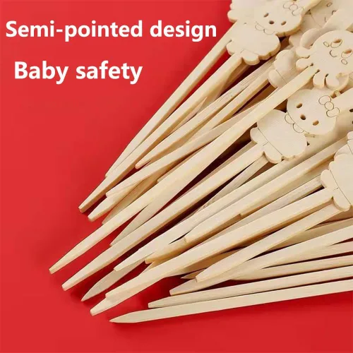 Vista 6 de Pinchos de bambú natural de dibujos animados para aperitivos de alimentos de 3.5 4.7 pulgadas, palillos de madera para cóctel, bocadillos de frutas