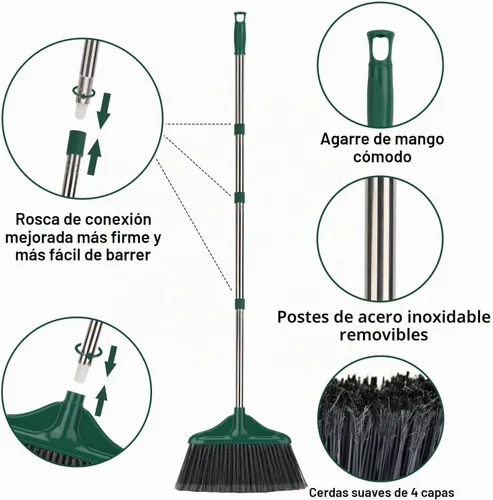 Vista 6 de 4 escobas comerciales resistentes para exteriores e interiores con mango de 61 pulgadas de largo, perfectas para el hogar, garaje, cocina, oficina