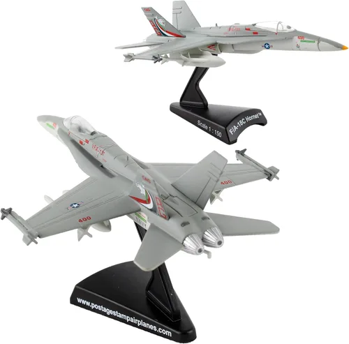 Vista 10 de Postage Stamp F/A-18C Hornet Blue Angels - Modelo de avión a reacción de metal fundido a presión a escala 1/150 con soporte de exhibición, aeronave
