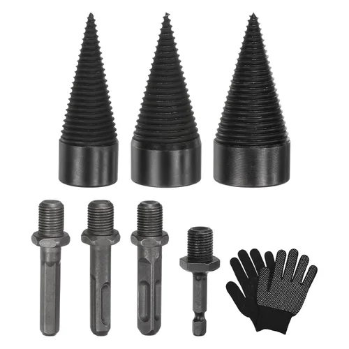 Vista 17 de M METERXITY Paquete de 1 broca divisora de madera de 1.260 in + 4 asas (cuadrada+redonda+vástago hexagonal+hexagonal pequeño) broca divisor de leña