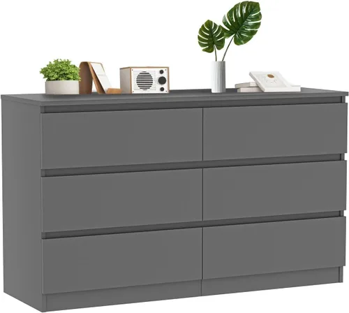Vista 25 de Cómoda negra para dormitorio, cómoda moderna de 6 cajones con cajón profundo, cómoda ancha, muebles organizadores de almacenamiento para dormitorio