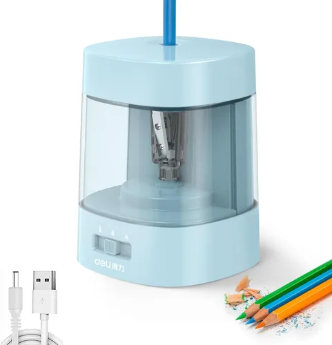 Vista 9 de Deli - Sacapuntas eléctrico, sacapuntas automáticos para lápices n.º 2 y lápices de colores, sacapuntas operado por USB y batería para niños, Negro
