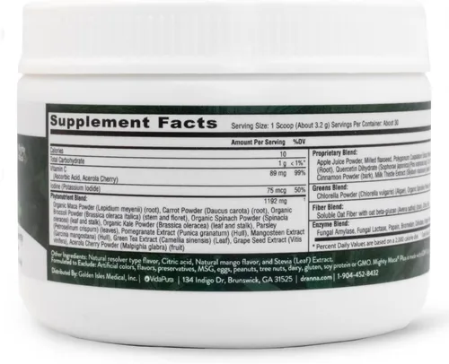 Vista 2 de VIDAPURA Mighty Maca Plus Mango por la Dra. Anna Cabeca – Superfood Greens Polvo para energía diaria y vitalidad – Sin azúcar, vegano, alcalino