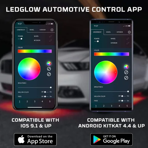Vista 5 de LEDGlow, 4 unidades. Kit de iluminación LED para carrocería de autos, millones de colores SMD, con control para celular mediante Bluetooth