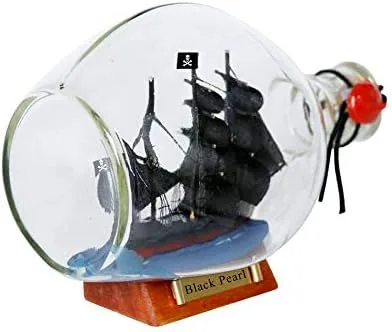 Vista 3 de Hampton Nautical Black Pearl - Barco pirata en botella de vidrio de 7 pulgadas, modelo pirata, modelo de barco