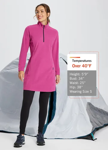 Vista 6 de BALEAF Sudadera de forro polar para mujer, túnica larga con cremallera de un cuarto, vestido de invierno polar con bolsillo