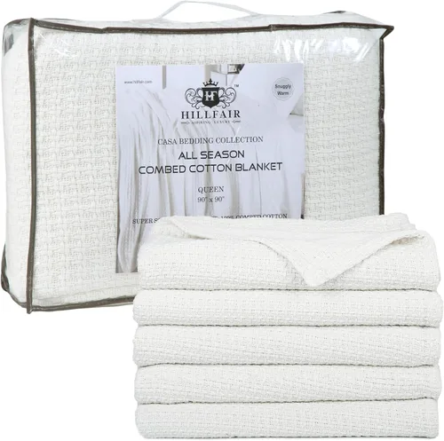 Vista 13 de HILLFAIR Manta 100% algodón peinado, manta de cama Twin XL, suave, acogedora, cálida, mantas multipropósito para decoración del hogar de lujo, 66 x