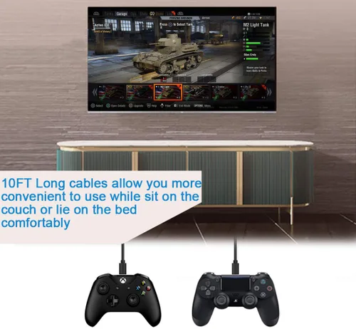 Vista 5 de Paquete de 3 cables de carga de PS4 de 10 pies para controlador Xbox One, cable de carga para PS4, cable micro USB para Xbox One SX Slim Elite