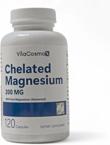 Vista 6 de Bisglicinato de magnesio quelado, 200 mg, 120 cápsulas veganas, 60 porciones, sin gluten, sin OMG y apto para vegetarianos