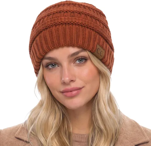 Vista 20 de CC Classic Winter Fall Trendy Chunky Stretchy Cable Knit Beanie Hat 2 tonos púrpura/azul marino