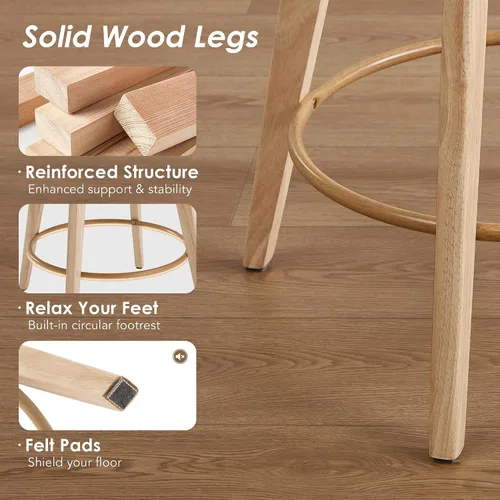 Vista 7 de ONEVOG Juego de 2 taburetes de bar giratorios de madera de 26 pulgadas de altura de mostrador, modernas sillas altas tapizadas para isla de cocina