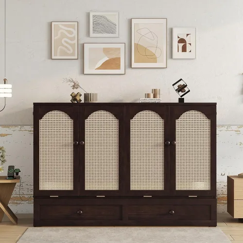 Vista 24 de Cama Murphy de tamaño matrimonial con estación de carga, marco de cama de pared de madera que ahorra espacio se puede plegar, armario de cama cubo