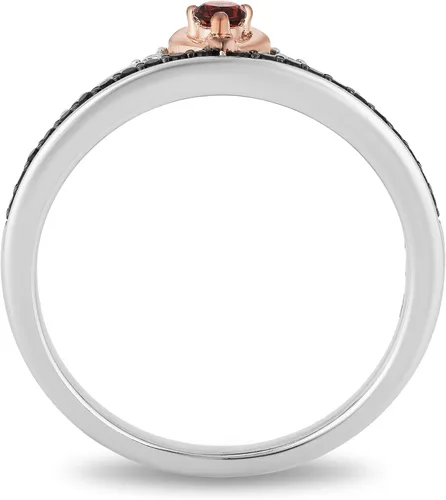 Vista 4 de Jewelili Enchanted Disney Fine Jewelry Anillo de plata de ley y oro rosa de 10 quilates con diamante de 14 quilates y rubí redondo blanco nieve