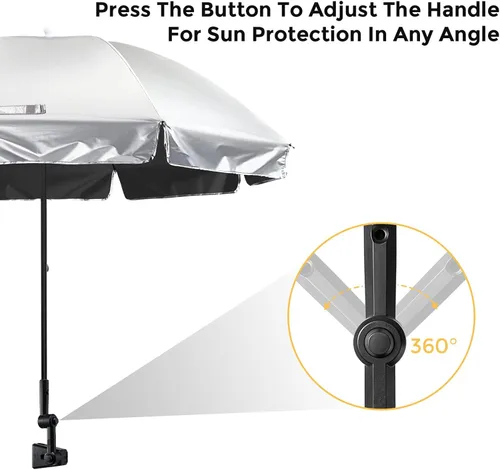 Vista 3 de Prospo Sombrilla para silla de playa con abrazadera ajustable universal, protección UV, sombrilla para exteriores, cochecitos, sillas de ruedas