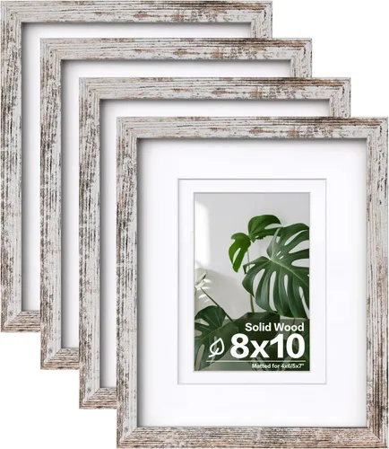 Vista 71 de Egofine - Juego de 4 portarretratos A4 de madera maciza y cubierta de plexiglás de 4 x 6/6 x 8 pulgadas con paspartú o A4 sin paspartú, para mesa