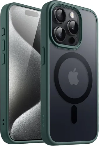 Vista 24 de JETech - Carcasa magnética mate para iPhone 15, color negro Compatible con MagSafe, parte trasera mate translúcida, protección delgada a prueba