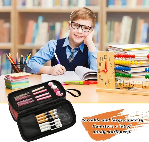 Vista 6 de Kcldeci Estuche para lápices con textura de baloncesto, gran capacidad, estuche para lápices, bolsa para lápices, bolsa para escuela